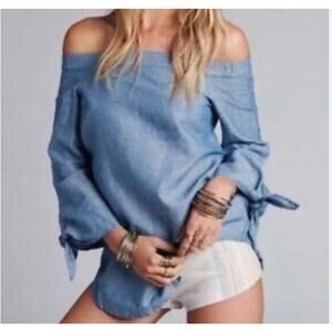 Free People Chambray Denim Off Shoulder Top - S